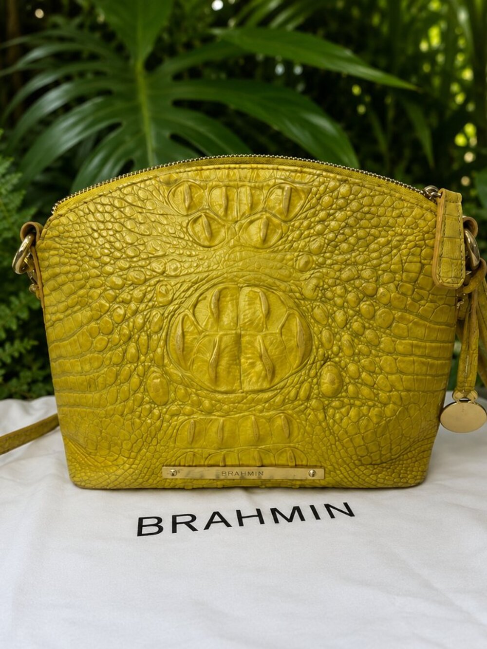 Brahmin Yellow Melbourne Croc-Embossed Leather Crossbody Bag